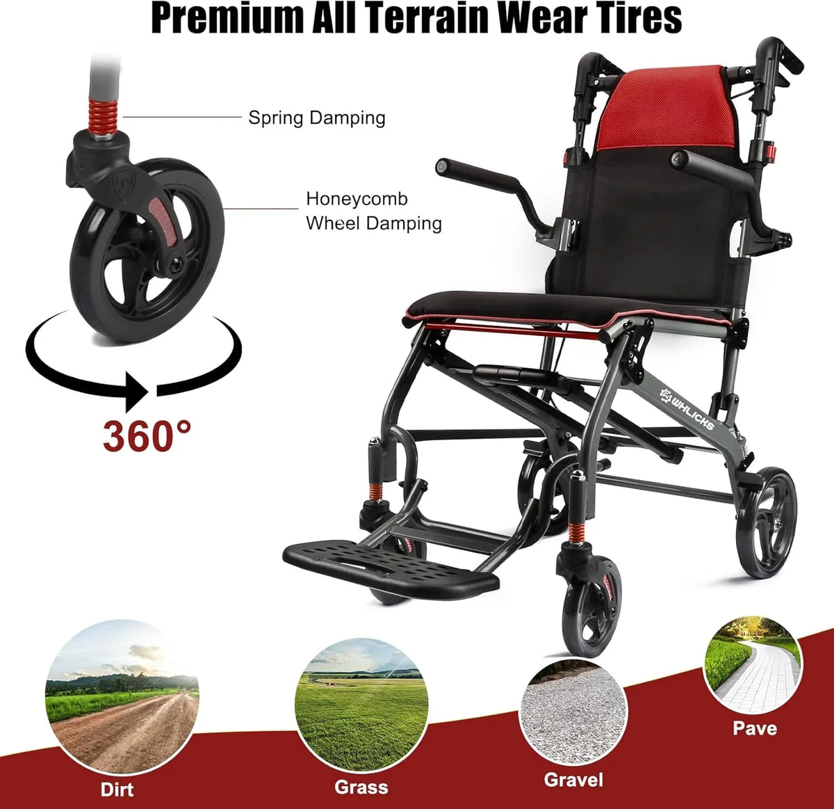 Wheelchairs for Adults Transport Chair Lightweight Foldable with Telescopic Handle, 19.4lbs Portable Folding Travel Wheel Chairs for Seniors