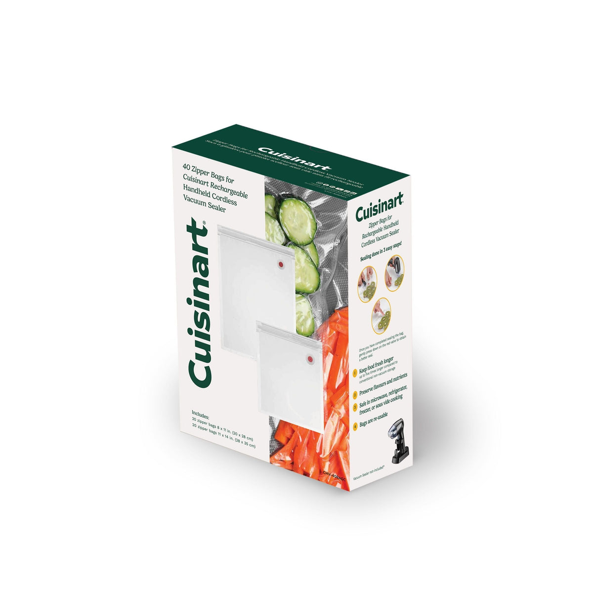 Reusable Zipper Vacuum Seal Food Storage Bags, 40-pk