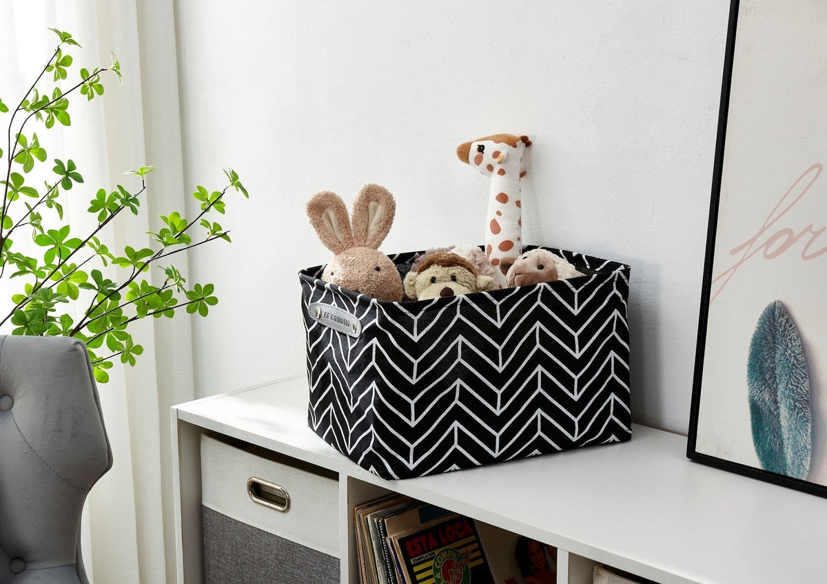 Large Water Resistant Storage Bin, 15-in x 11-in x 9.5-in, 6-pk, White Pattern