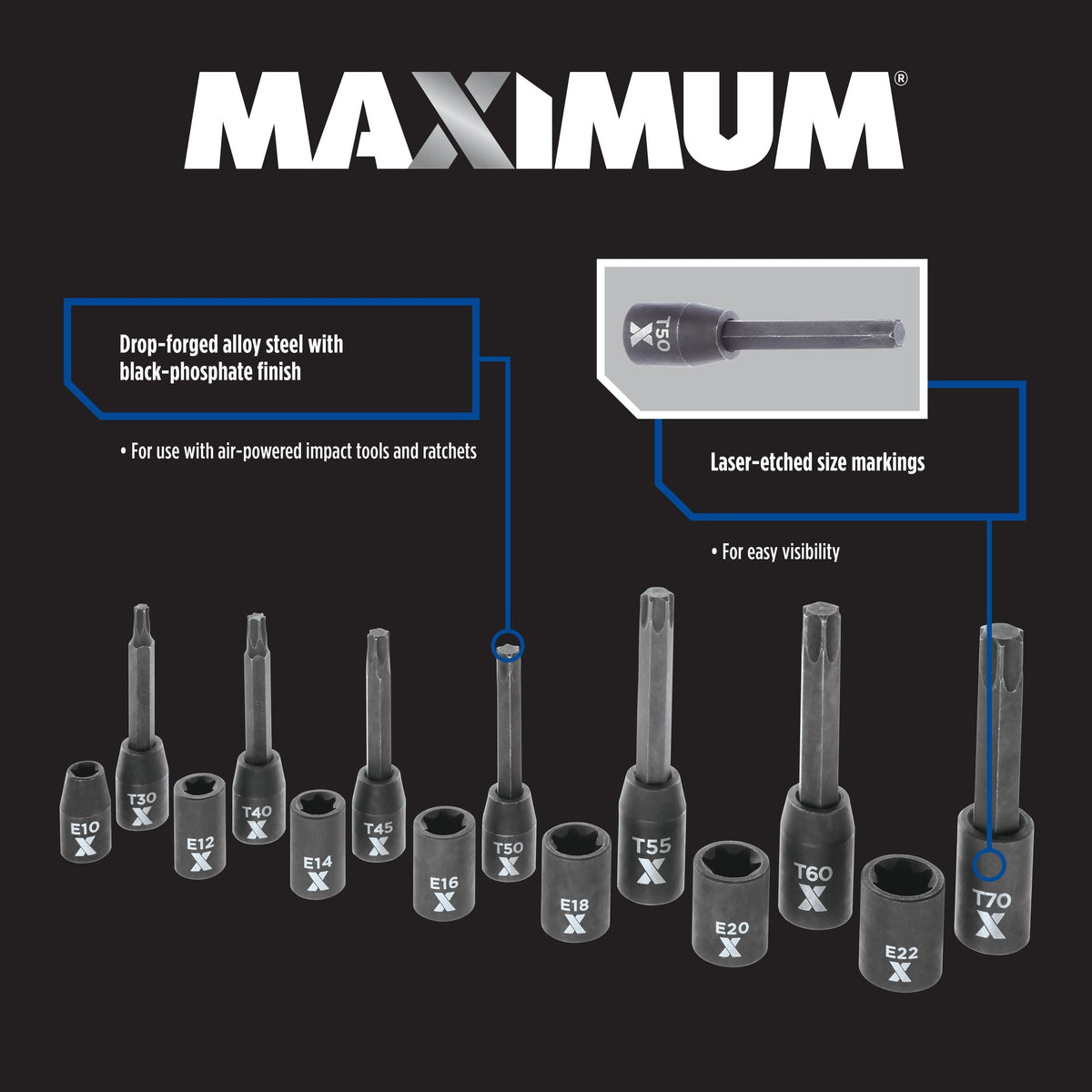 Star-drive & E-Star-drive Impact Bit Socket Set, 14-pc, SAE/Metric