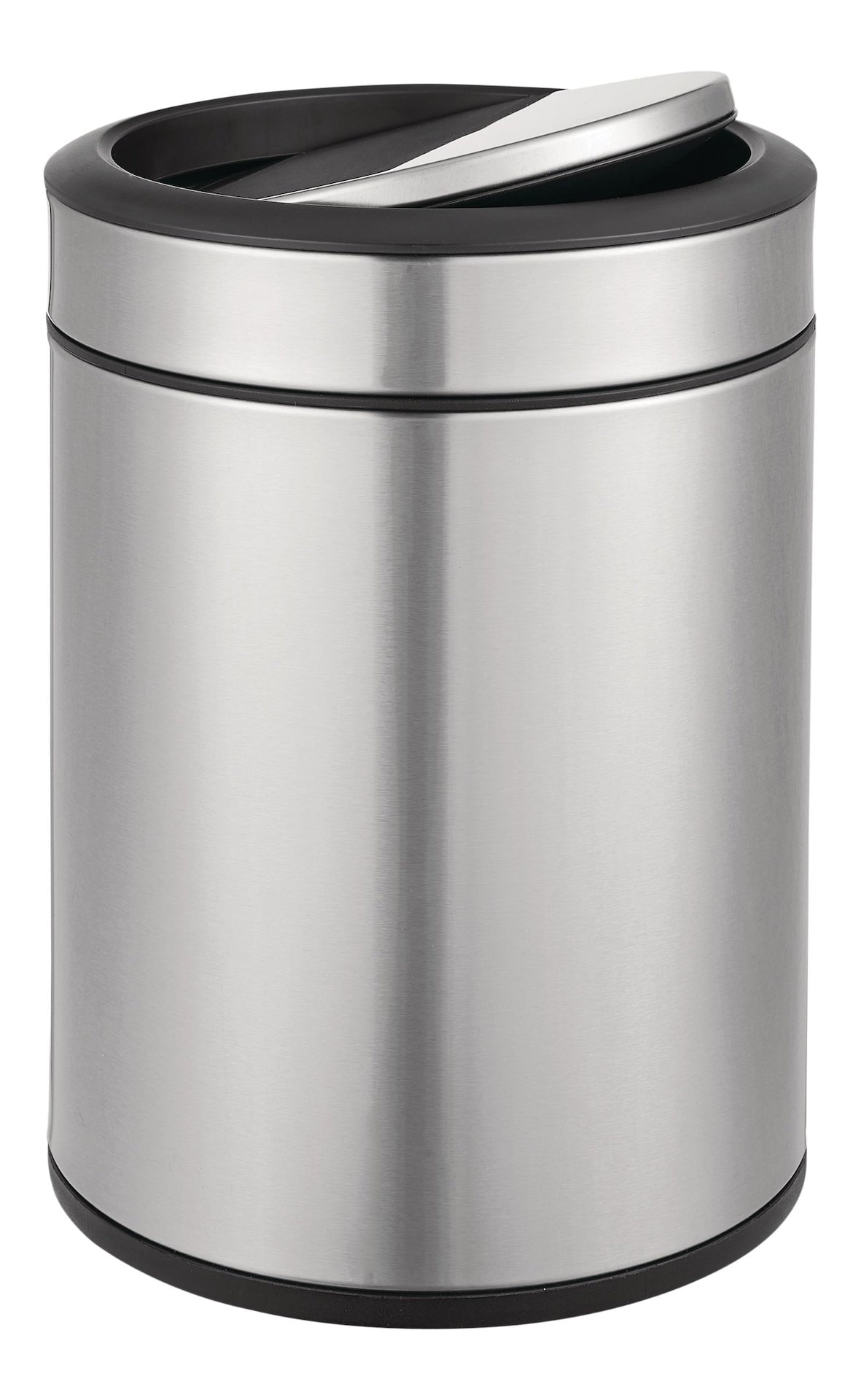 Steel and Plastic Circular Swing Lid Garbage Bin, Silver, 8-L