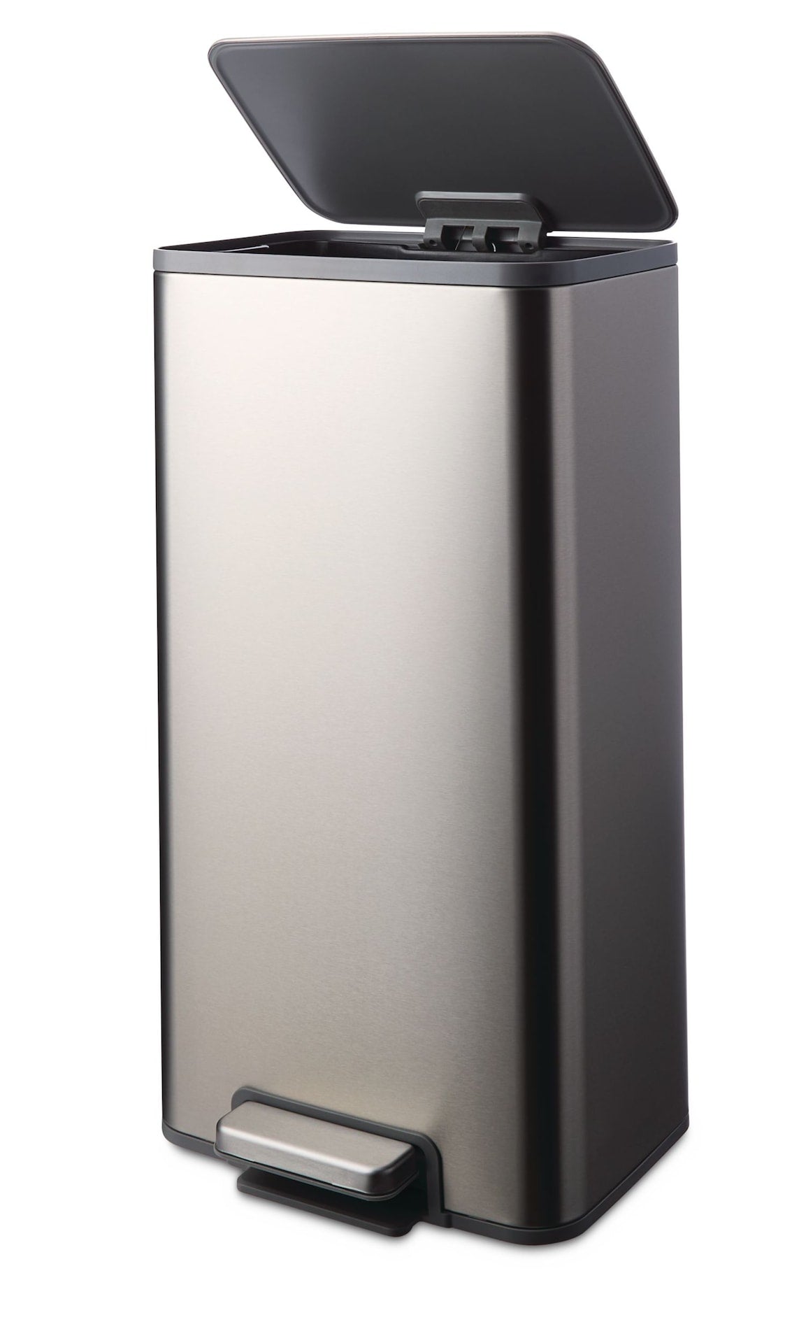 Wide Stainless Steel Rectangular Step Garbage Can with Slow Close Lid, 30-L