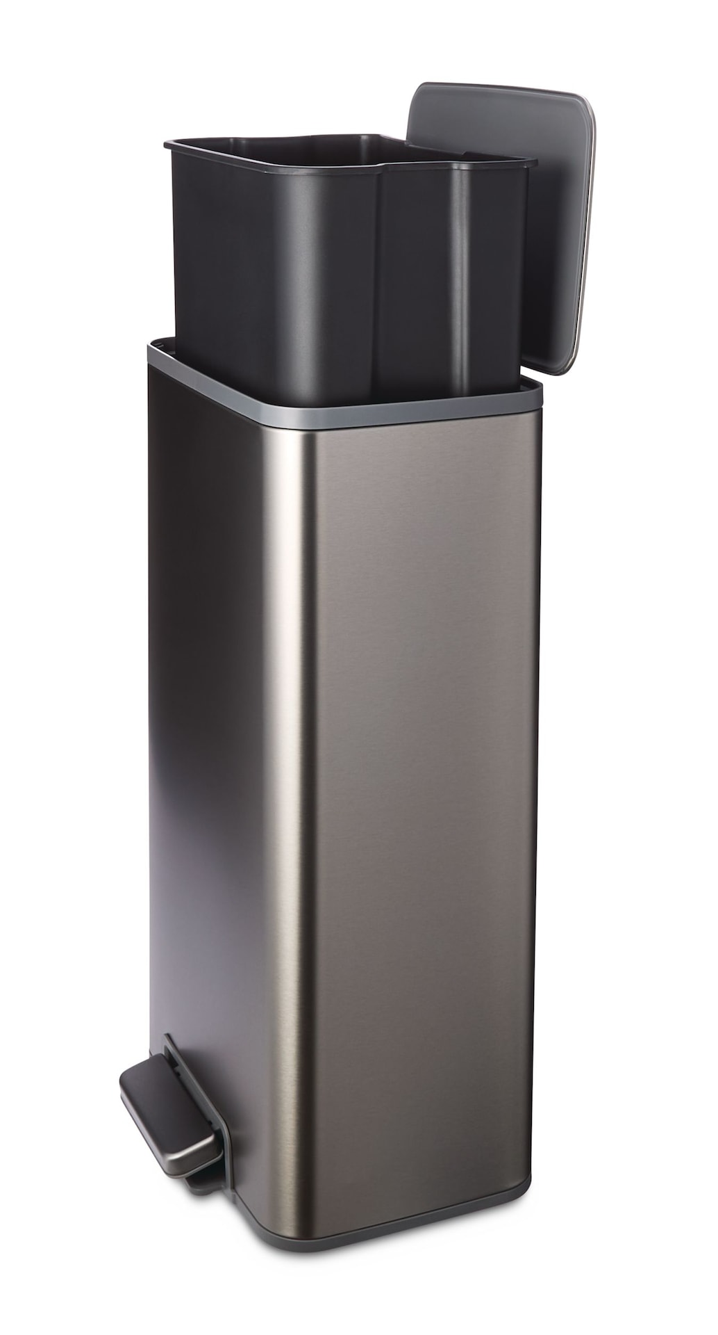 Wide Stainless Steel Rectangular Step Garbage Can with Slow Close Lid, 30-L