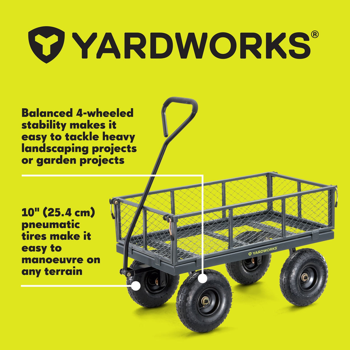 Steel Tray 4-Wheel Removable-Sides Mesh Yard/Garden Cart 600 lb