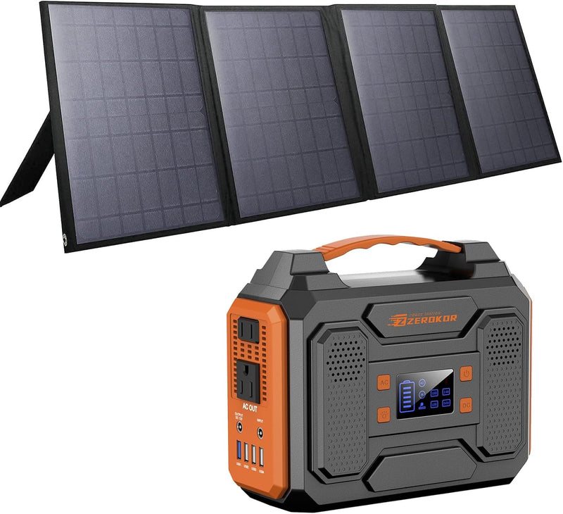 Solar Generator with Panel, 300W Portable Power Station with Solar Panel 40W, 110V Pure Sine Wave AC Outlet Electric Generator for Home Use Outdoor RV Camping S8319