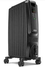 Oil Filled Radiator Space Heater, Quiet 1500W, Adjustable Thermostat, 3 Heat Settings, Timer, Energy Saving, Safety Features, White, Dragon TRD40615EBKCA, Black