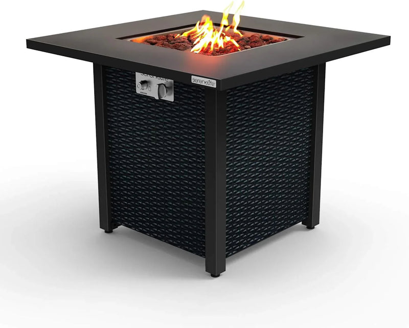 Propane fire pit table, 40,000 watt outdoor square gas fire pit, with lid, weather-resistant metal material, adjustable flame, rock melting set, highly suitable for use on decks, backyards and platforms (30 inches × 30 inches × 11 inches) W8520
