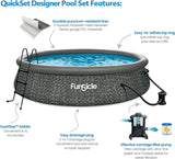 12 Foot by 36 Inch Quickset Round Inflatable Ring Top Outdoor Above Ground Swimming Pool Set with Pump and Cartridge Filter, Dark Herringbone