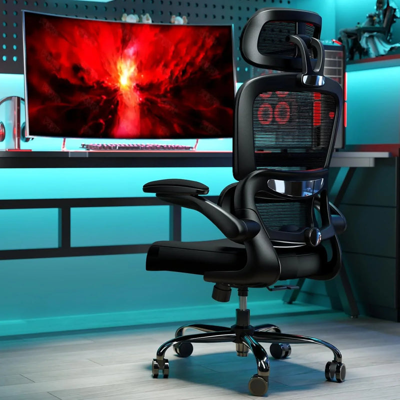 Office Chair Ergonomic Desk Chair, 330 LBS Home Mesh Office Desk Chairs with Wheels, Comfortable Gaming Chair, High Back Office Chair for Long Hours, Office Chair for Study and Work (Grey) O6651