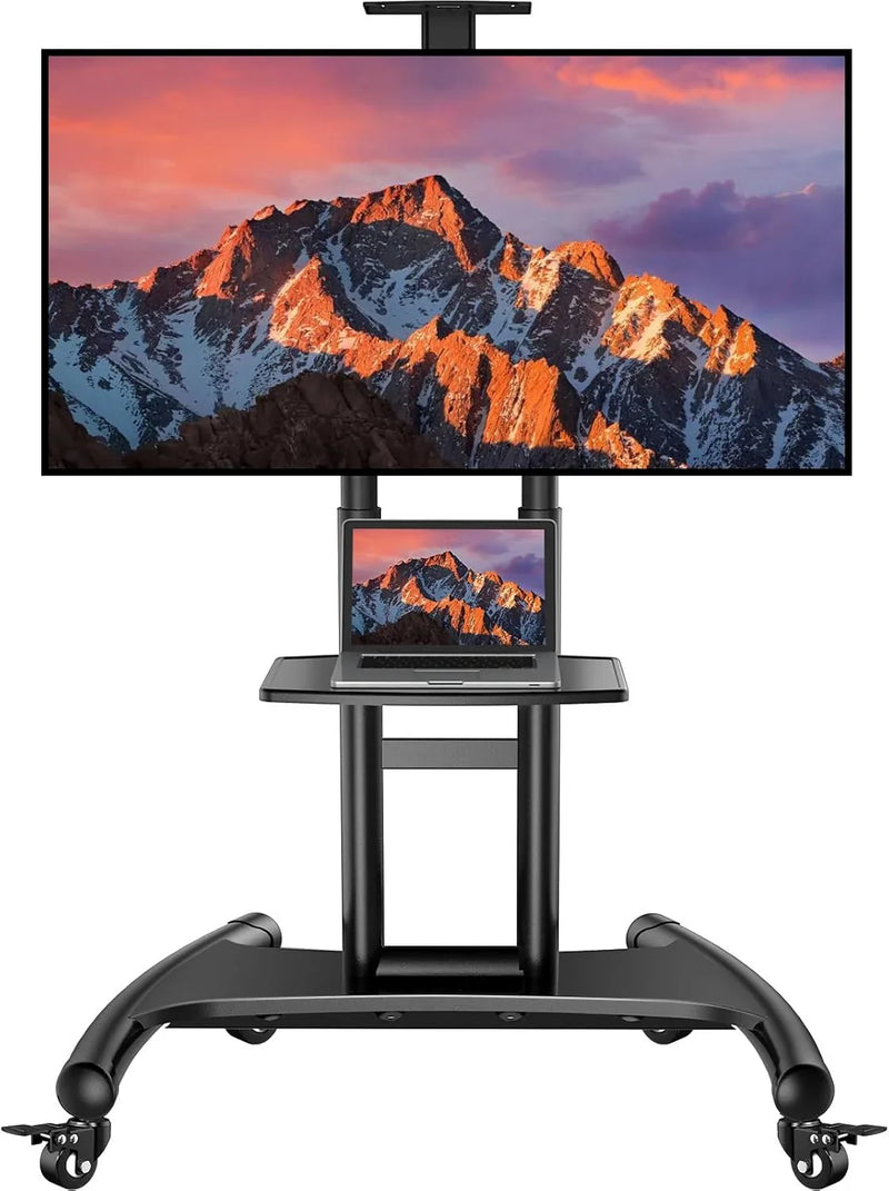 Rolling/Mobile TV Cart with Wheels for 32-82 Inch LCD LED 4K Flat Screen TVs - TV Floor Stand with Shelf Holds Up to 100 lbs, Height Adjustable Trolley Max VESA 600x400mm- PSTVMC05 P7152