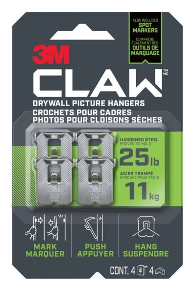Claw DrywAll Picture Hanger, 25-lb Capacity, 4 Hangers per Pack K2615