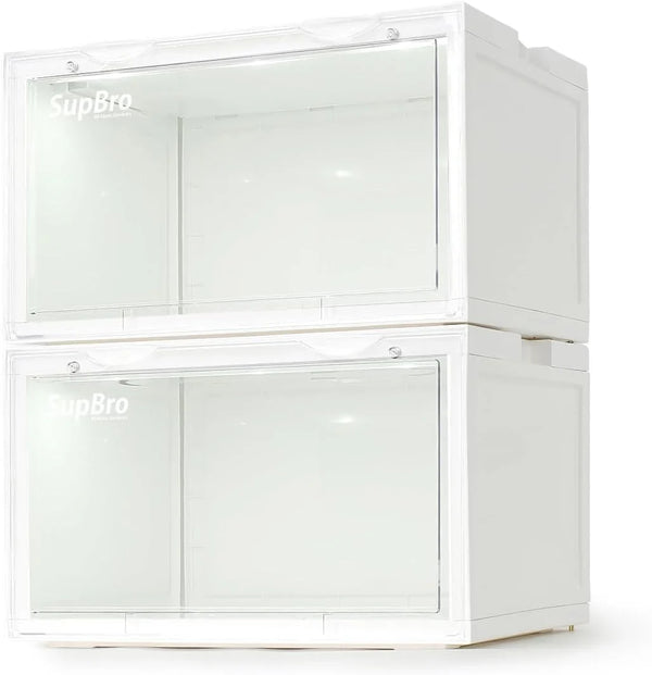 Lightning Collection Storage Box - Voice Control - Easy Access Storage Shoe Box, Stackable Shoe Storage Box, Equipped with Transparent Plastic Door, Suitable for Sports Shoes (11.2 x 14.9 x 8.8 inches (6 sets), White) O4970