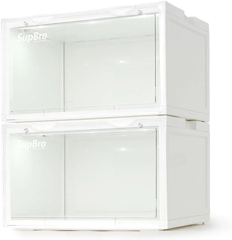 Lightning Collection Storage Box - Voice Control - Easy Access Storage Shoe Box, Stackable Shoe Storage Box, Equipped with Transparent Plastic Door, Suitable for Sports Shoes (11.2 x 14.9 x 8.8 inches (6 sets), White) O4970
