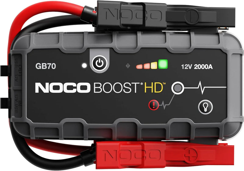 HD GB70 2000A UltraSafe Car Battery Jump Starter, 12V Battery Booster Pack, Jump Box, Portable Charger and Jumper Cables for 8.0L Gasoline and 6.0L Diesel Engines Z786