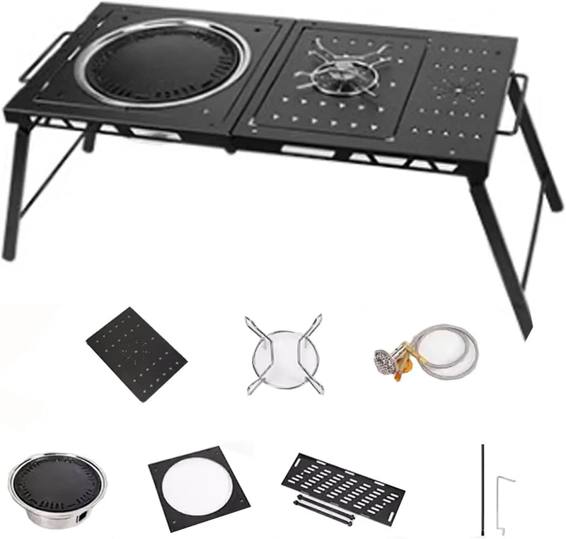 Folding Grill Table Metal Portable, Good Load-Bearing Capacity Items Can Be Hung on The Edge, Portable Camping Table, for Outdoor Picnic, BBQ, Cooking P4355