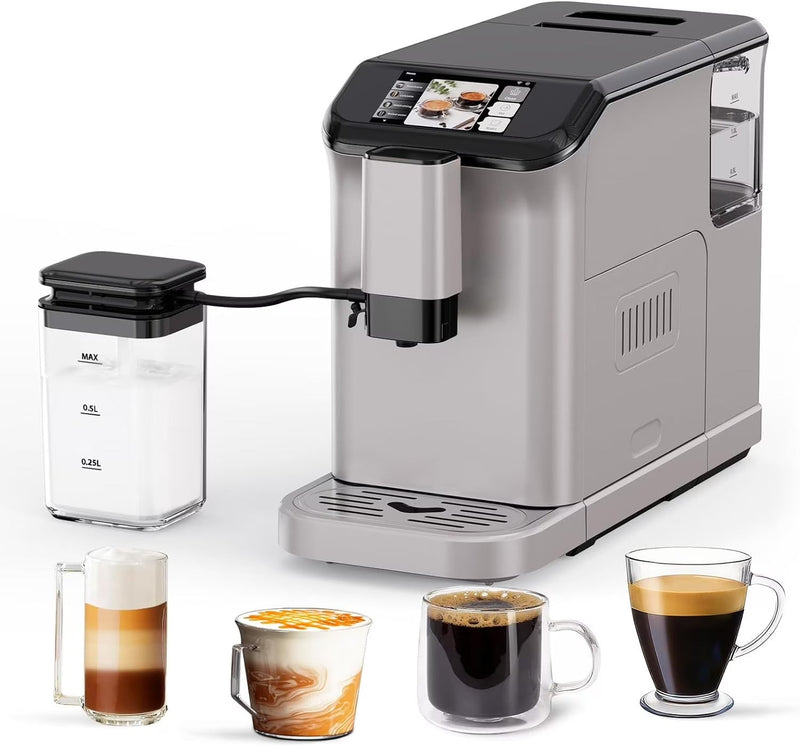 Full Automatic Espresso Machine with Built-In Grinder & Milk Frother - FTF Touchscreen Coffee Maker for Latte/Cappuccino, 20 Bar Pressur & 1.5L... Y5854