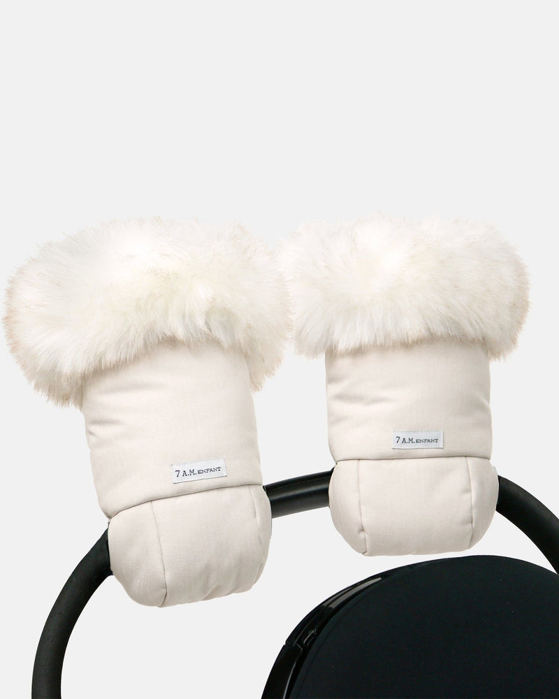 Enfant Warmmuffs - White Fur and Beige Heather L5800