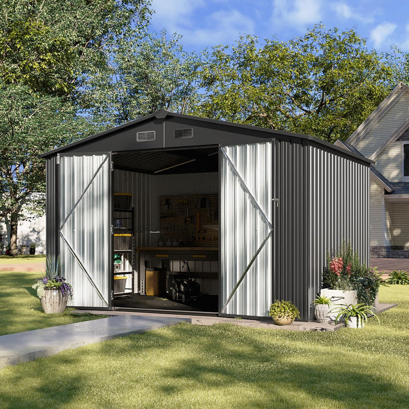 5x2.7 FT Outdoor Metal Storage Shed - Durable Water-Resistant Galvanized Steel, Sloping Roof Design, Lockable Door - Ideal for Tool Storage on Lawn, Patio & Backyard (Black) H9753