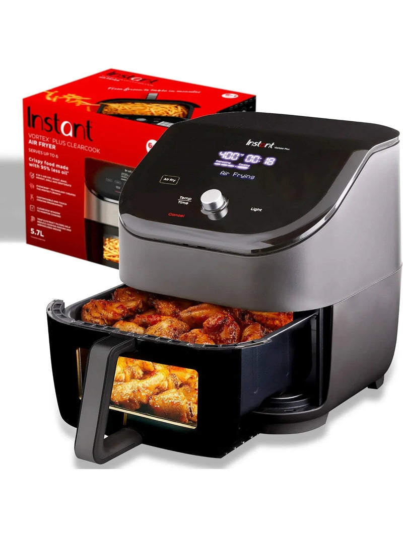 Instant Vortex Plus 6QT ClearCook Air Fryer, Clear Windows, Custom Program Options, 6-in-1 Functions, Crisps, Broils, Roasts, Dehydrates, Bakes, Reheats, from the Makers of, Black A2205