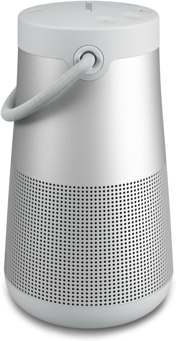 Wireless speaker, portable speaker with microphone, wireless and waterproof, 360-degree omnidirectional sound output, long-lasting battery and handle, silver appearance D7551