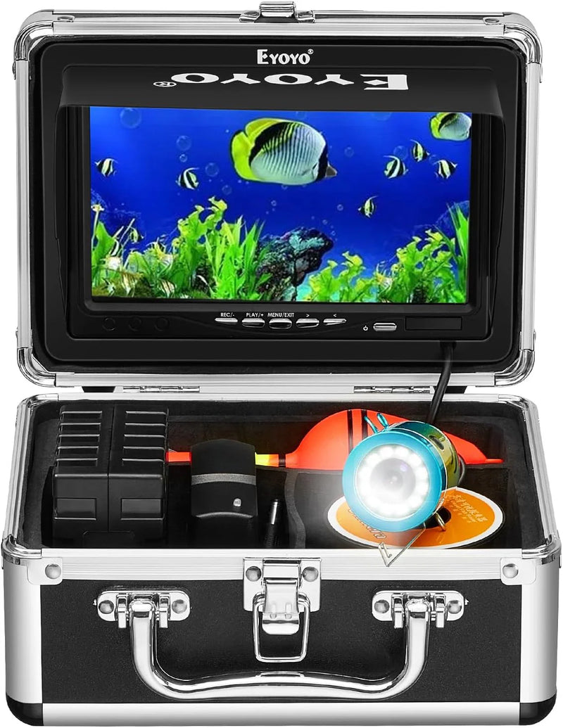 Underwater fishing photography and videography camera, underwater fish detector, fishing photography and videography camera on land/water/river/ice surface, 1000TVL resolution, 7-inch display screen, built-in 12 white lights, 15-meter long cable V8205