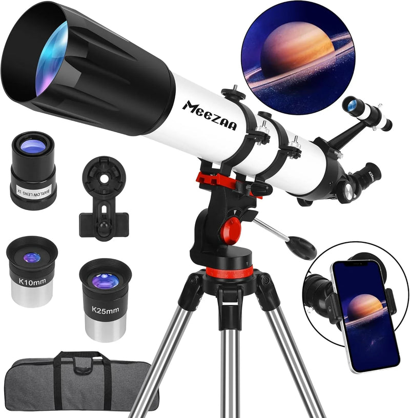 Telescope, Telescope for Adults High Powered Professional, 90mm Aperture 800mm Refractor Telescopes for Astronomy Beginners Fully Multi-Coated with AZ Mount Tripod & Phone Adapter & Carry Bag U585
