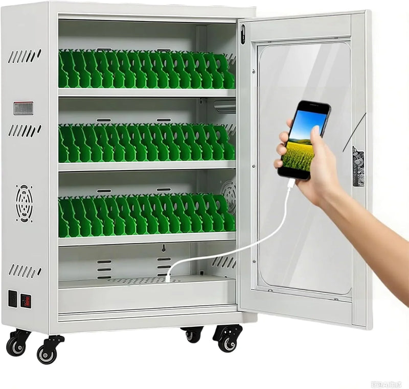 Mobile Charging Cabinet for Cell Phone, 50 Device Charging Station, USB Charging Cart Locker, with Wheels & Combination Lock, Secure Phone Storage Cabinet (50Slots) F5710