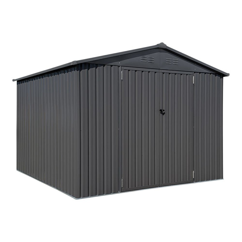 Double Swing Door Outdoor Metal Storage Shed with Sloped Roof, Charcoal, 10-ft x 10-ft M3456