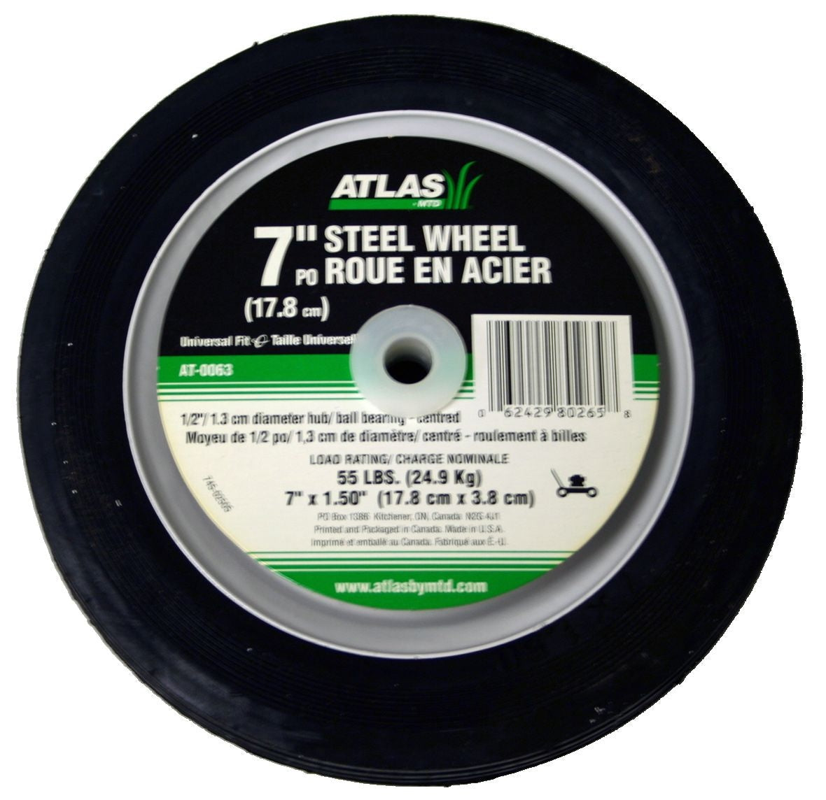 Steel Lawn Mower Wheel with Ball Bearings, 7-in x 1.5-in