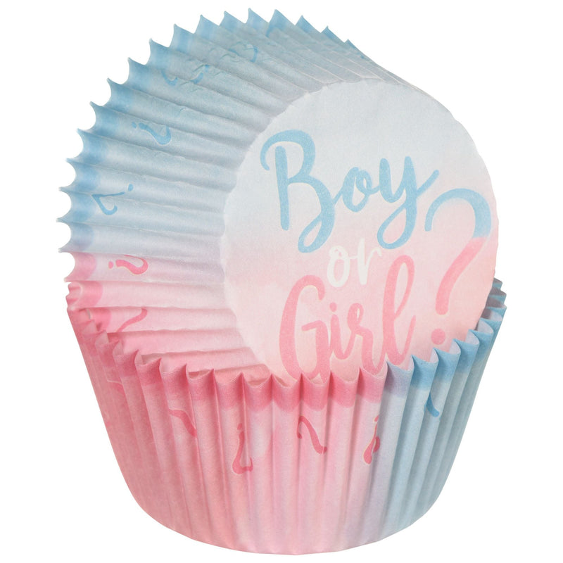 "Boy or Girl?" Baking Cups, Blue/Pink, 2-in, 75-pk, for Gender Reveal Q1767