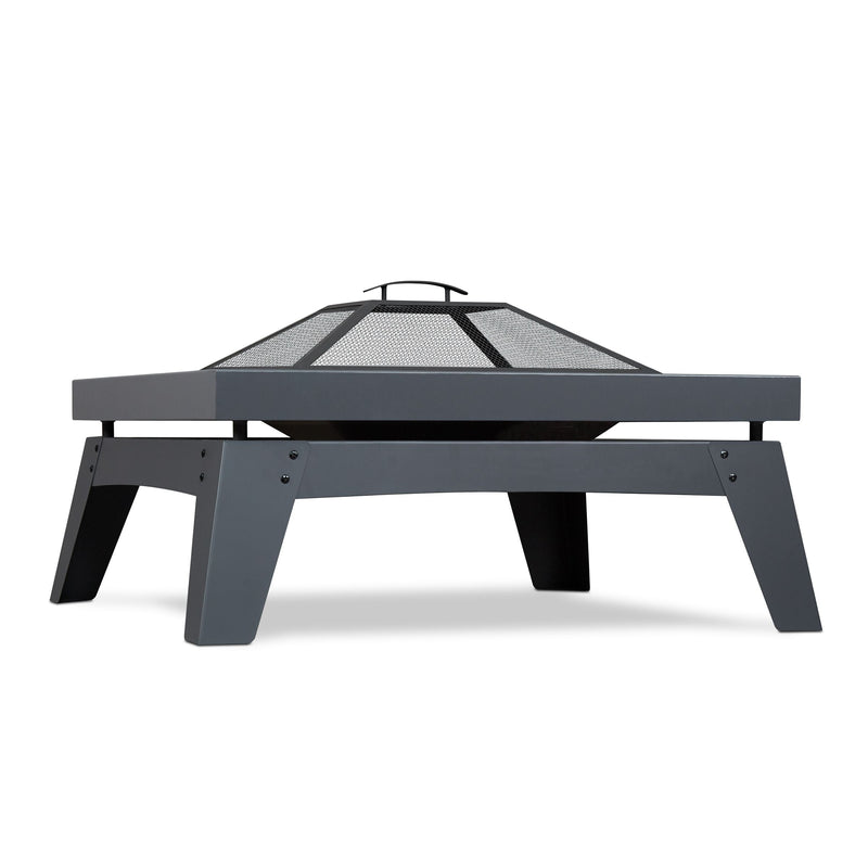 Breton Square Steel Wood Burning Fire Pit in Gray, 37-in E9216