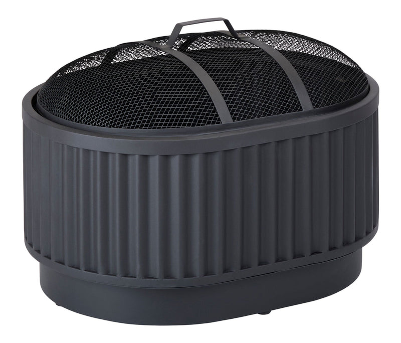 Barbeau Oval Outdoor Fluted Wood Firepit, 28-in, Black M6357