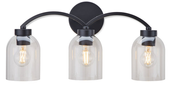 Bentbrook 3-Light Vanity with Glass Shade, Black A9126