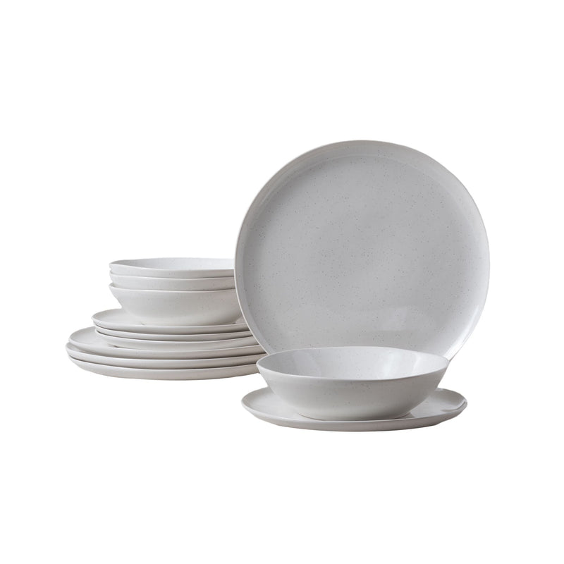 Bettina Glossy Stoneware Dinnerware Set, Serves 4, 12-pc, White Speckle S3019