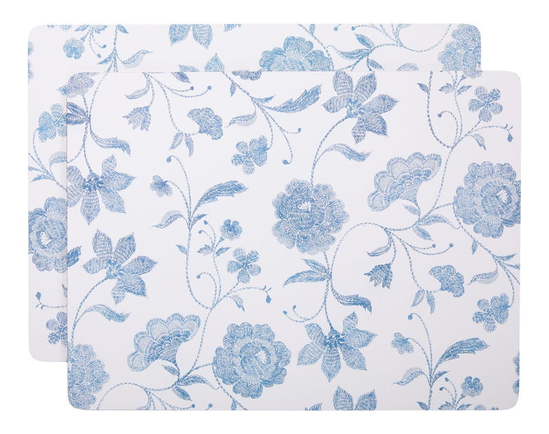 Blue Floral Rectangle Cork Placemat Set, Multi-Coloured, 11-in x 15-in, 2-pk R4554