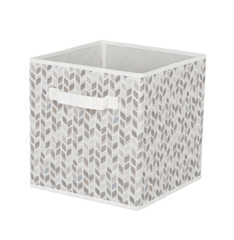 Cube Fabric Drawer Basket, White and Grey Tiled, 10.5 x 10.5 x 11-in P3198