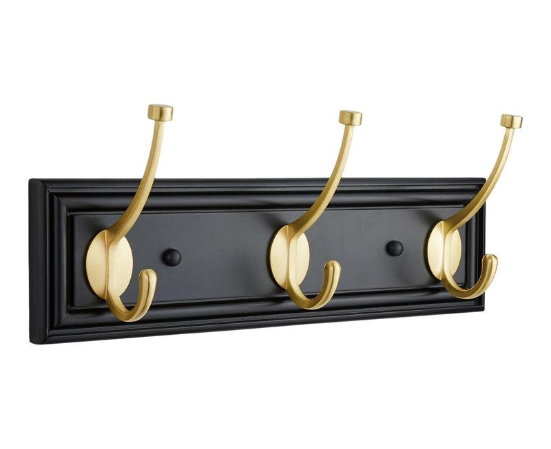 Galena Stainless Steel 3-Hook Rail, Black/Brass, 16-in E1271