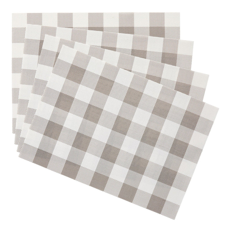 Gingham Plaid Checkered Rectangle Placemat, Silver/Ivory, 13-in x 18-in, 4-pk W1206