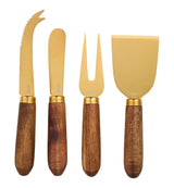 Gold & Wood Cheese Knives with Wooden Handle