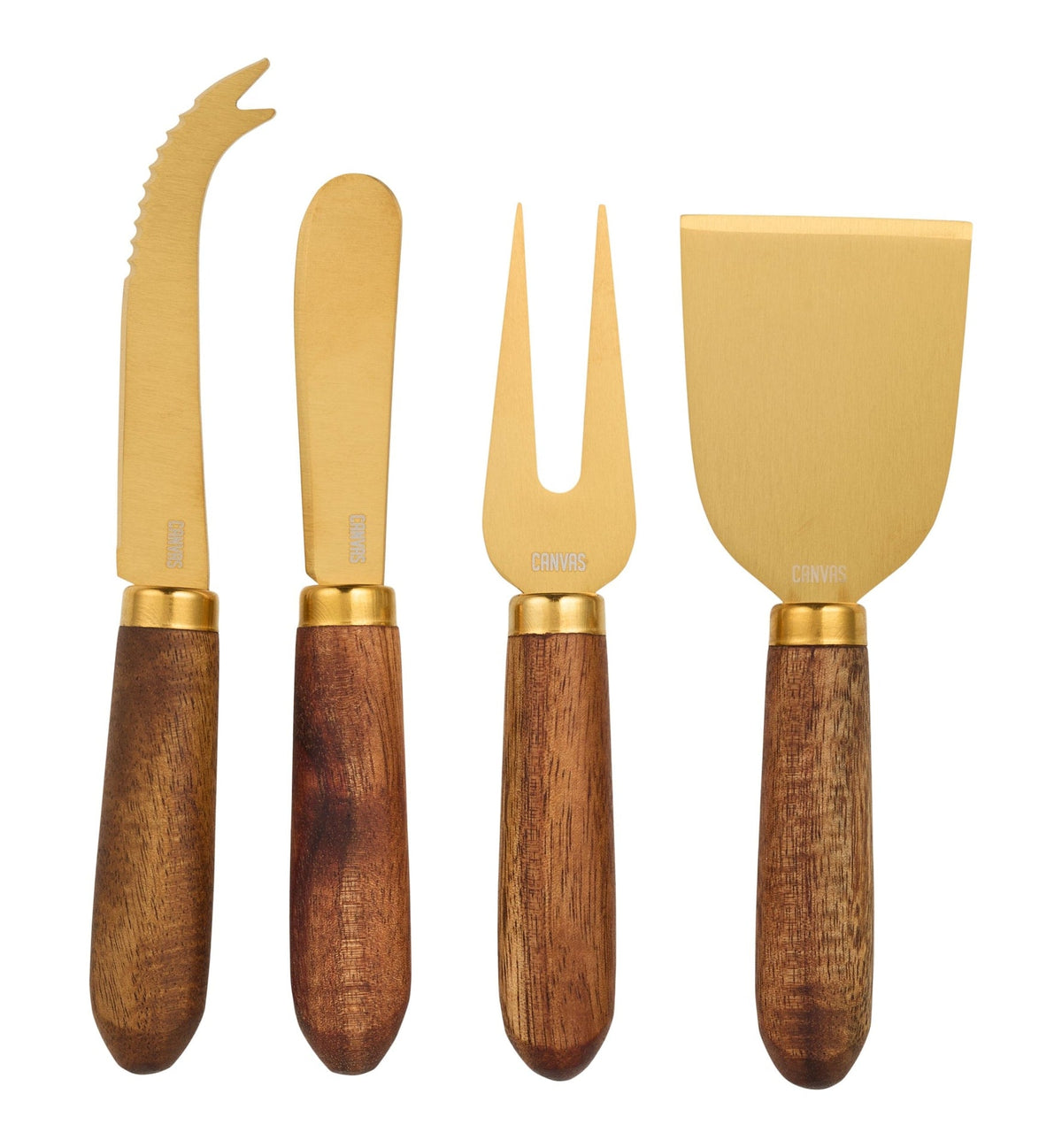 Gold & Wood Cheese Knives with Wooden Handle