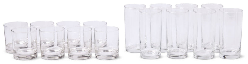 Heavy Base Glassware Tumbler Set, Clear, 11 oz & 15 oz, 16-pc T2890
