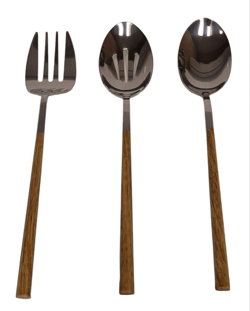 Kin Stainless Steel Serving Set with Faux Wood Finish, 3-pc I168