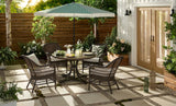 Lorette Outdoor Patio Round Dining Set with Wicker Chairs and Built-in Umbrella Pedestal, Brown, 5-pc