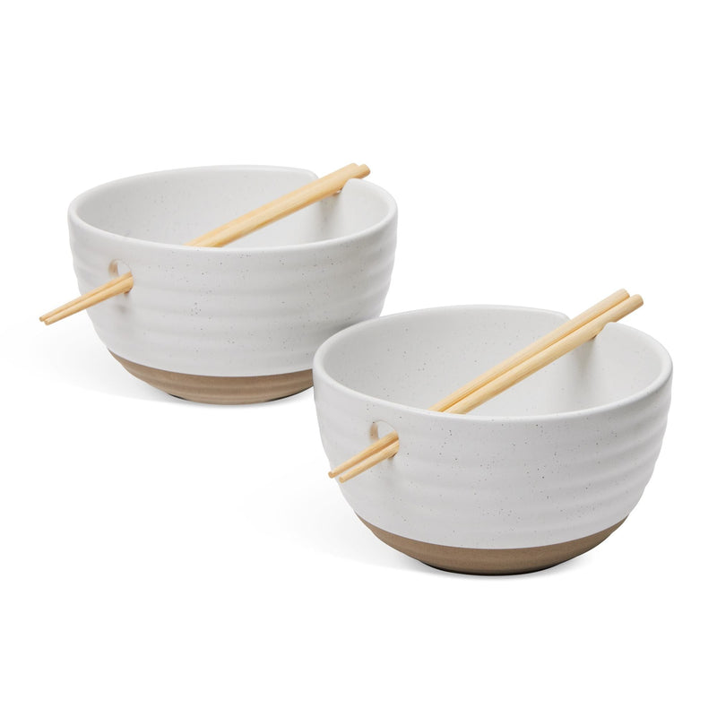 Noodle Bowl with Chopsticks Set, Serves 2, 4-pc, White M5883
