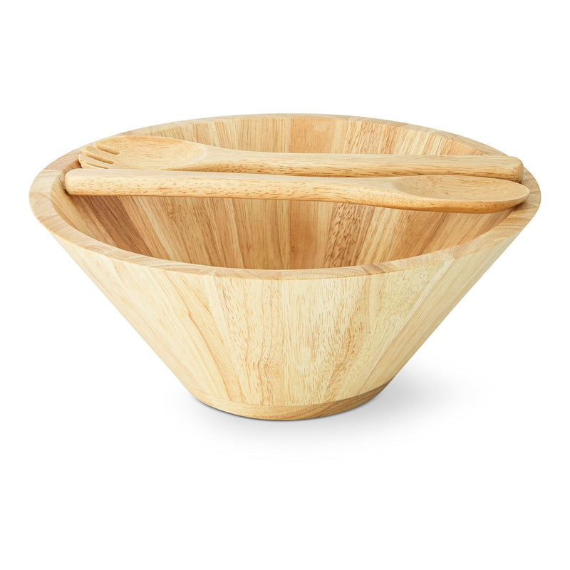 Rubberwood Tapered Salad Bowl & Servers, Tan S0745