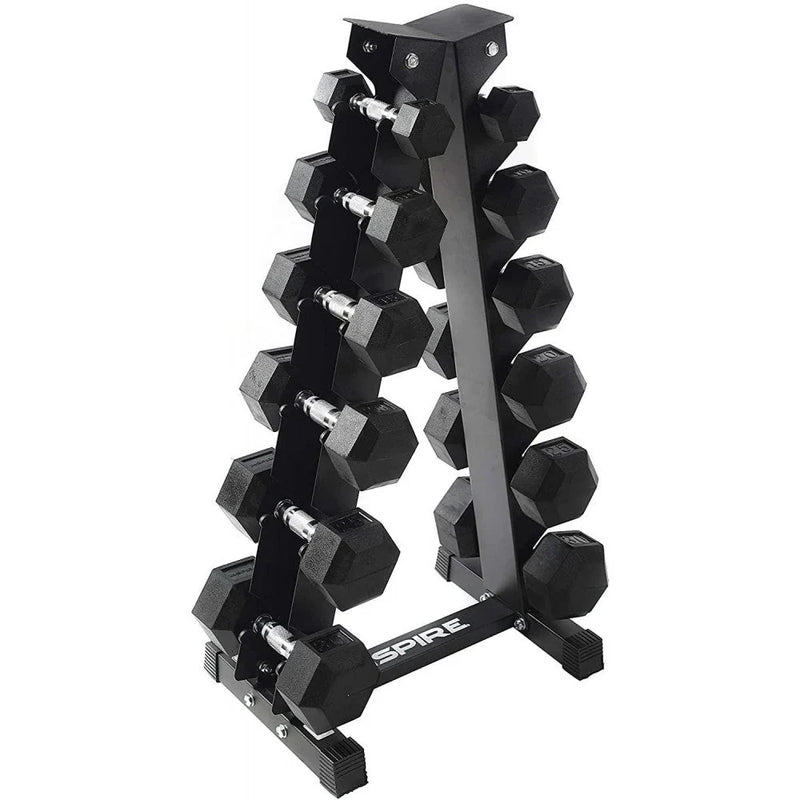 Inspire Fitness 210 lb. (5-30 lb.) Rubber Dumbbell Set with 6 pair Vertical Rack K8778