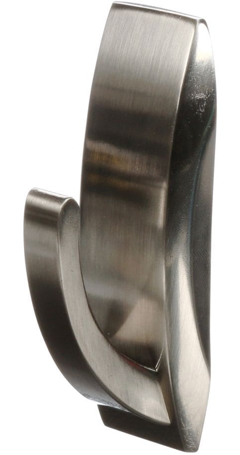 Large Elegant Decorative Metallic Hook with Adhesive Strips, Brushed Nickel, 5-lbs, 2 Strips Per Pack Q0061