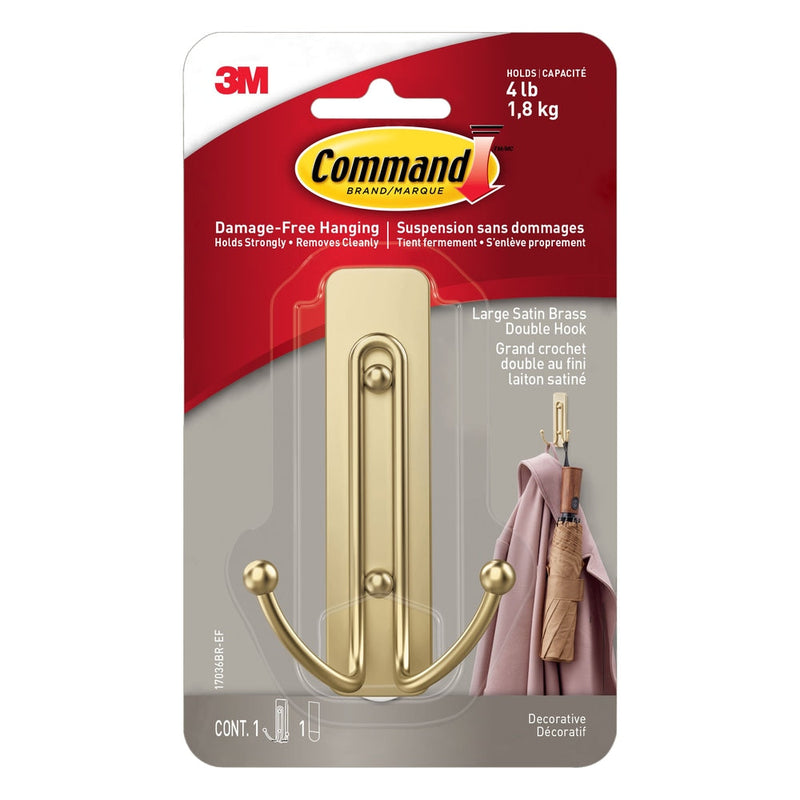 Large Satin Brass Hook, 17036BR-EF | 1 Hook, 1 Strip per Pack R0427