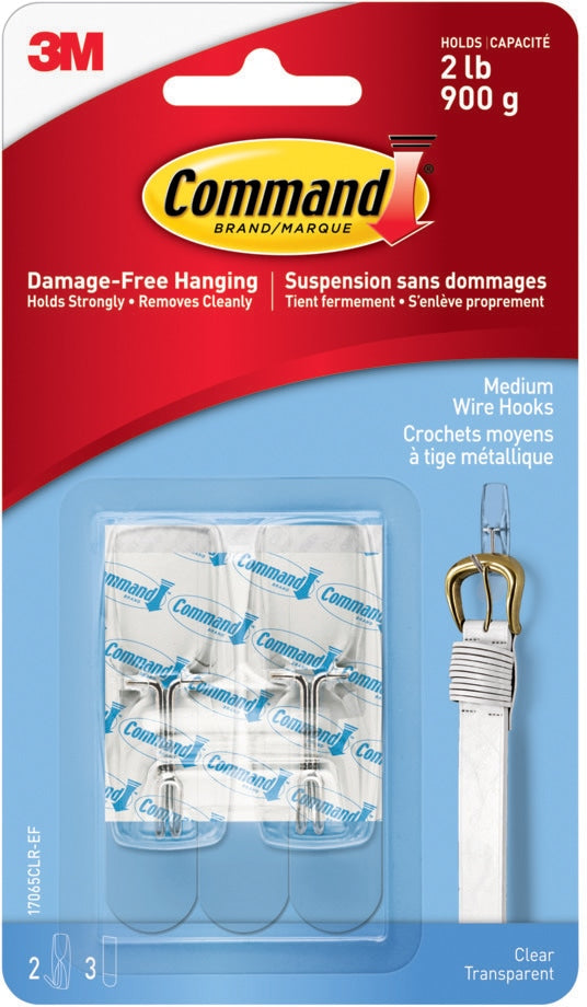 Medium Wire Toggle Hooks with Adhesive Strips, Clear, 2-lbs, 2 Strips per Pack Q1929