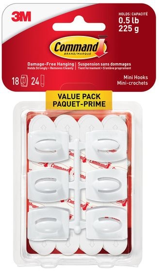 Mini Hooks Value Pack with Adhesive Strips, Clear, 0.5-lbs, 18 Strips per Pack R9133